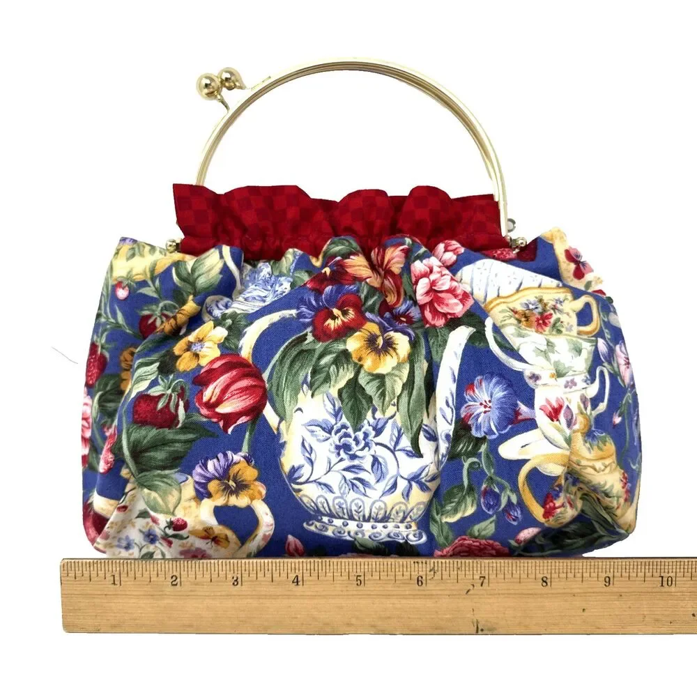 Handmade Brass Handle Bermuda Bag Extra Cover Reversible Florals Cottage Preppy